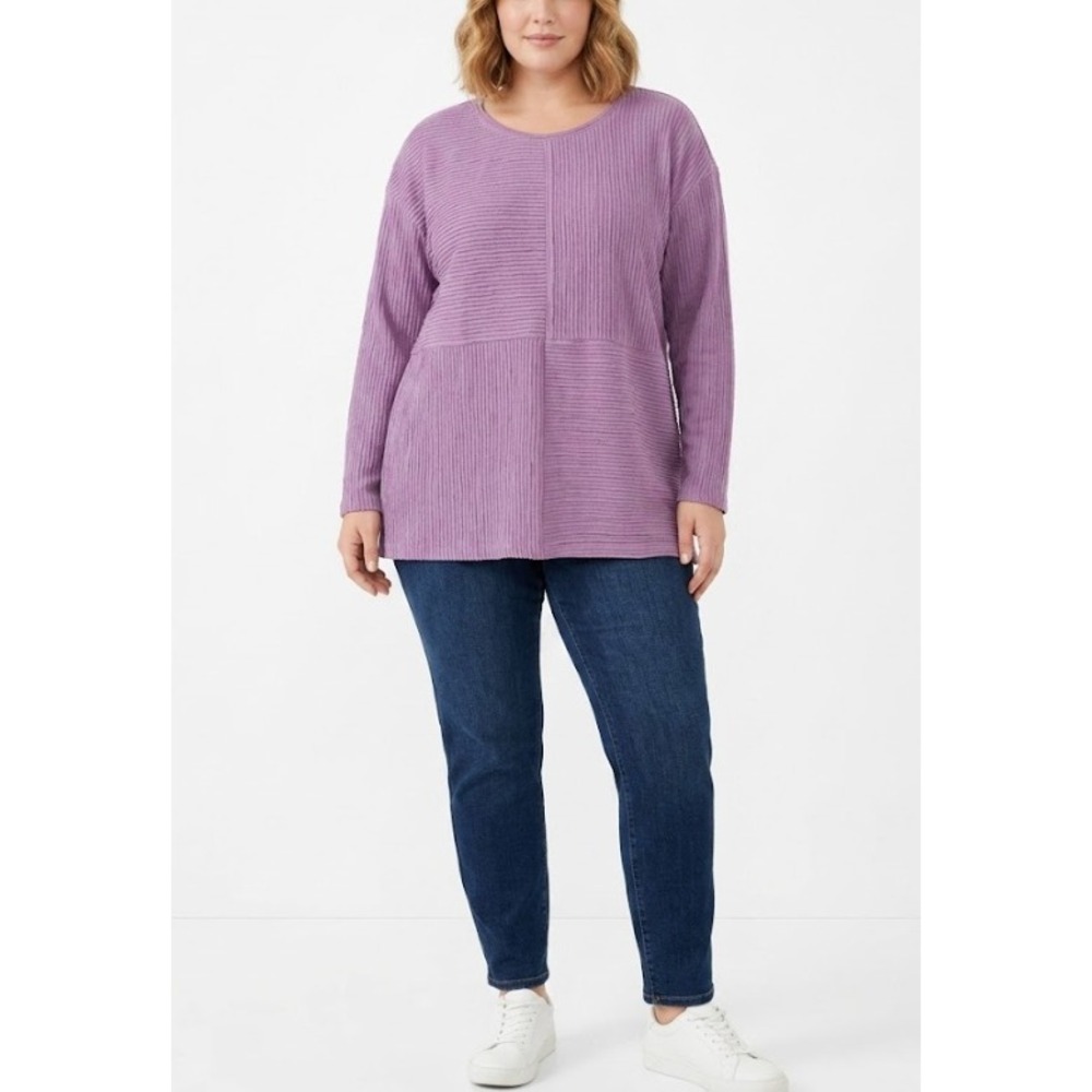 Coldwater Creek Textured Knit Top XL Purple Long Sleeve Stretch Relaxed Pullover